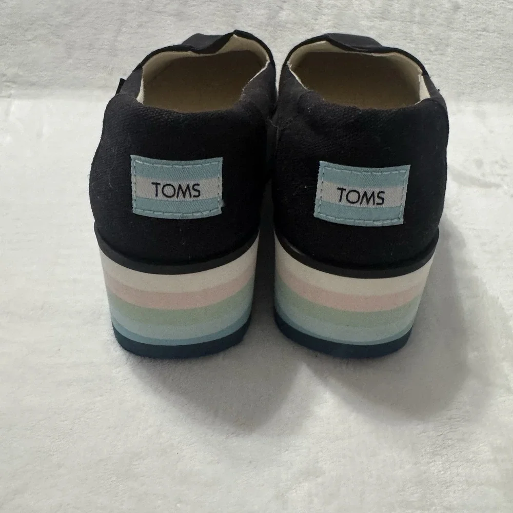 TOMS Alpargata Platform Shoes Rainbow Sole Black Canvas Women's Size 7